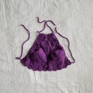 Purple Crochet Backless Top